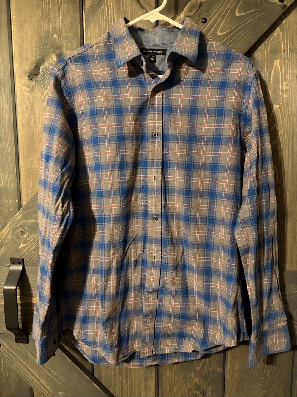 Banana Republic Grey Plaid Flannel Long-Sleeve Shirt Size Medium